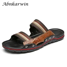 Новые дизайнерские Трикотажные кожаные шлепанцы Для мужчин Творческий слипоны шлепанцы без задника с открытыми пальцами Повседневное летние сандалии, мужские тапочки на открытом воздухе размера плюс, 47(Европа