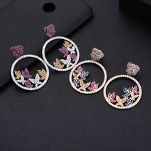 Бренд jankelly, Разноцветные серьги, полностью покрытые микро кубическим цирконием, серьги с подвеской, модные ювелирные изделия, женские серьги