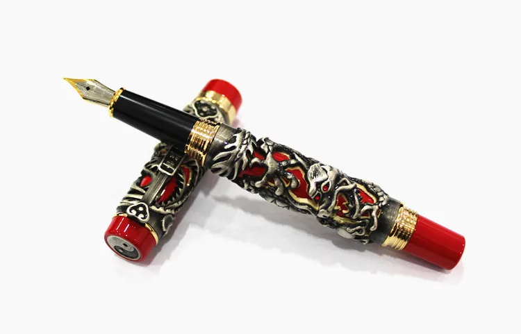 Роскошные подарочные ручки Jinhao серый и красный 3D Дракон и Феникс перьевая ручка 0,5 мм Металлические чернильные ручки офисные принадлежности