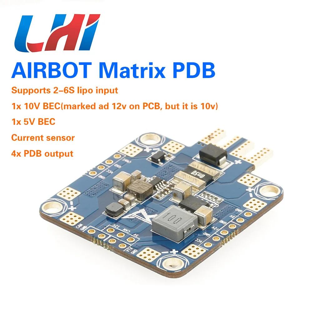 

AIRBOT 2x BEC Current Sensor PDB with 4800uf Capacitors, improve ESC performance and cancelling Power Noise for FPV quadcopter