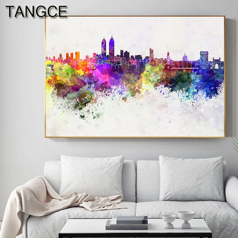 

Abstract Colorful City Shadow Canvas Painting Modern Big Poster Print for Living Room Dinning Room Studio Unique home Decoration