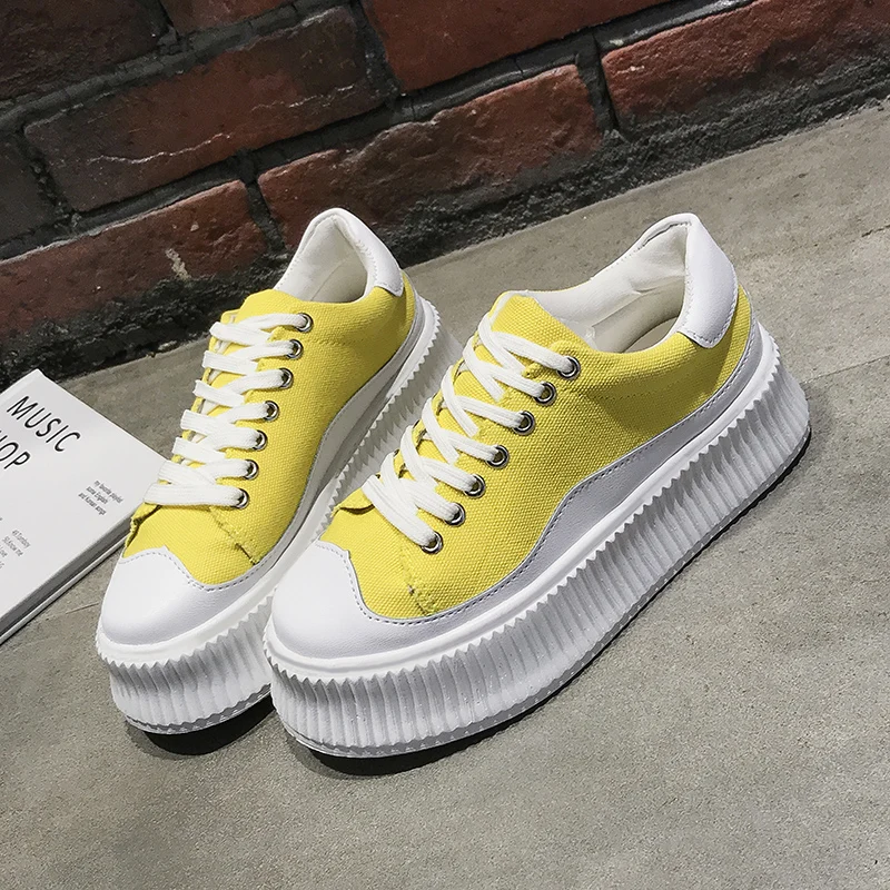 

Fashion platform sneakers Women Vulcanized Shoes Ladies Lace-up Casual Shoes Breathable Walking Canvas Shoes Zapatillas Sujer