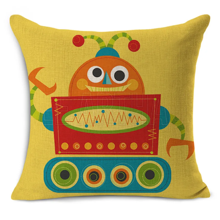 New cotton Linen cushion cover Cartoon robots Print Cushion Home Sofa