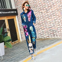 Весна Лето Новое поступление модные повседневные свободные блестки вышивка джинсовые комбинезоны для женщин модные женские комплекты