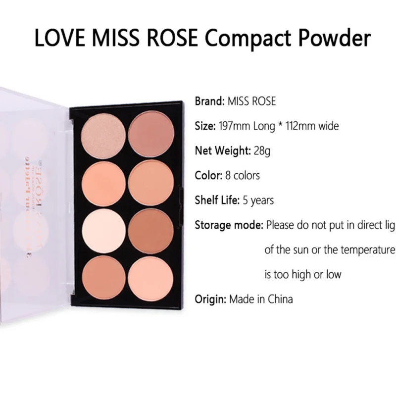 MISS ROSE 8 расцветок акне пудра Сияющий макияж бронзаторы компактная пудра 3D Восстанавливающий консилер