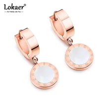 Lokaer, трендовые черные/белые круглые серьги с римскими цифрами для женщин, титановая сталь, розовое золото, женские свадебные серьги E18114