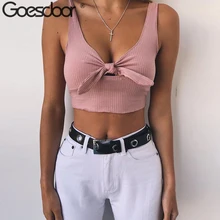 

GOESDOOR Sexy bow tie v neck knitted tank top tees Casual strap 2018 summer crop top Women sleeveless camisoles tanks