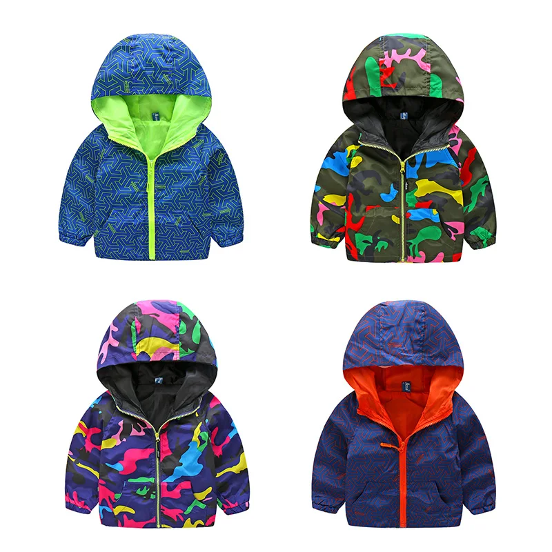 2018 Children Camouflage Jackets For Boy Girls Hooded Fluorescent
