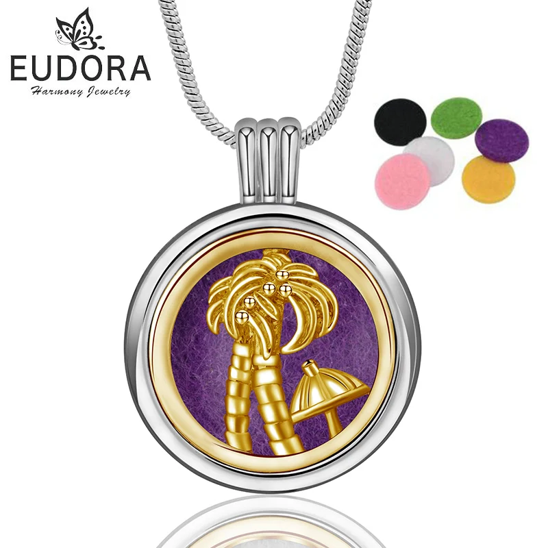 

EUDORA Copper 20mm Aroma Diffuser Tropical Forest Locket Pendants Perfume Essential Oil Aroma Locket Necklaces With 6pcs Pad X85