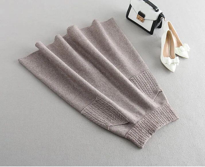 Winter Thick Wool Knitting Long Skirts With Pocket OG0693