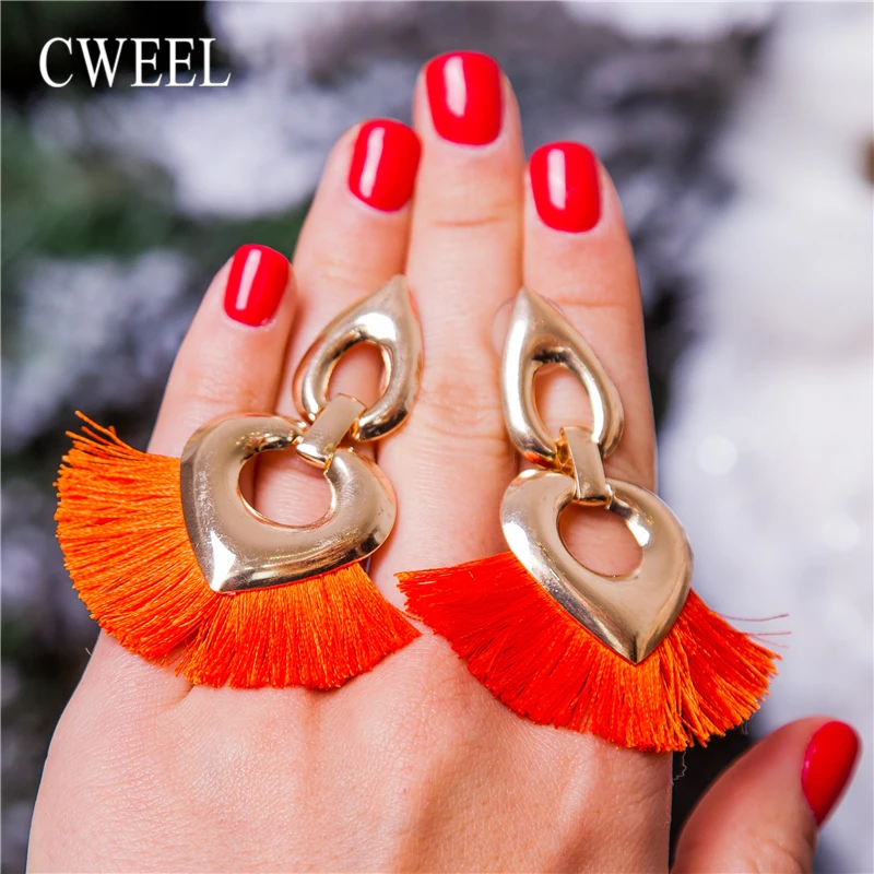 

CWEEL Red Tassel Earrings For Women Bohemian Earings Fashion Jewelry Wedding Fringe Bridal Christmas Valentine's Day Earring