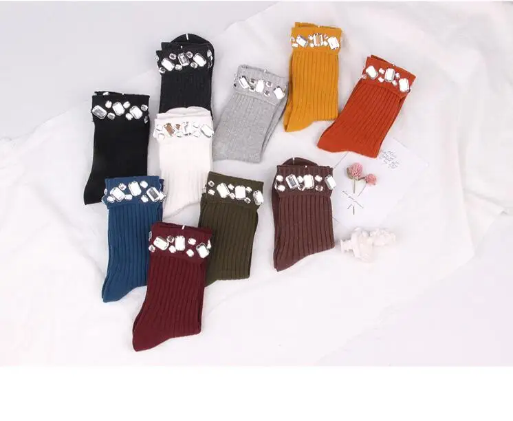 Новое поступление модные украшения хлопковые разных цветов носки женские модные зимние отвороты носок дикие носки