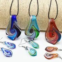 Модный набор из 3 стеклянных муранских цветочных листьев, ожерелье, серьги, ювелирный набор