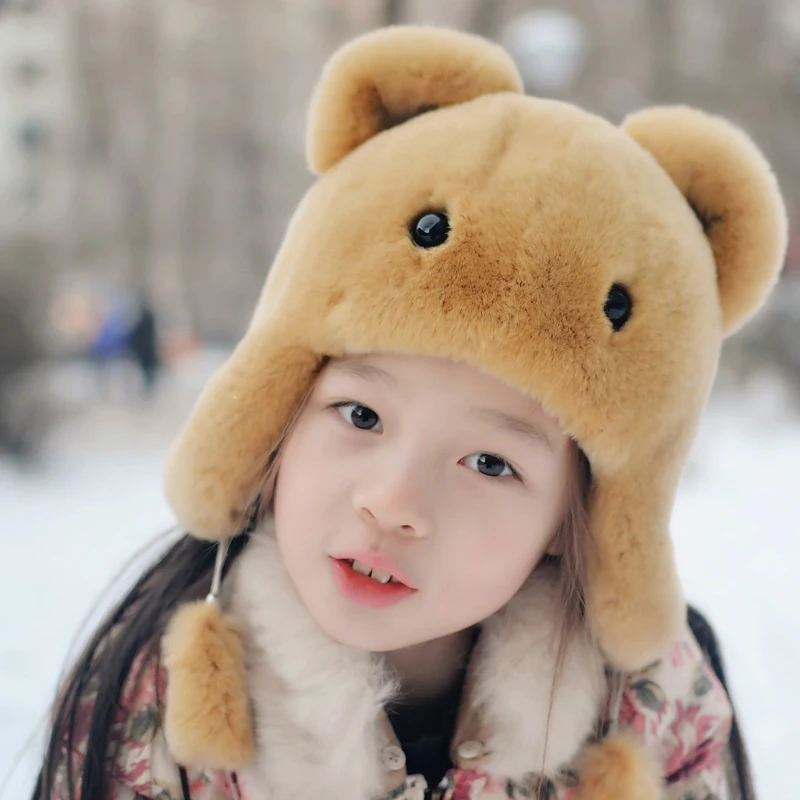 

Russia Whole Kids Real Rabbit Fur Kids Hat Baby Girl Winter Warm Baby Fur Hat Solid Color Caps Hot Ears Lovely Kids discount