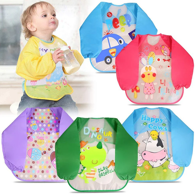 

New Arrivals Children Apron Long Sleeve Feeding Bibs Kids Eating Breastplate Baby Cloth Stuff Waterproof Full Sleeve Bibs
