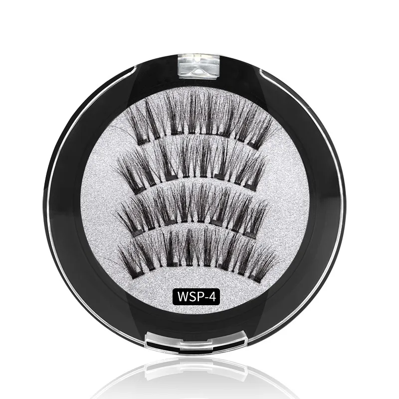 New 2 Pair 4 Magnetic False Eyelashes natural 3D Reusable magnets handmade magnetic lashes natural Mink eyelashes magnet lash - Цвет: WSP-4