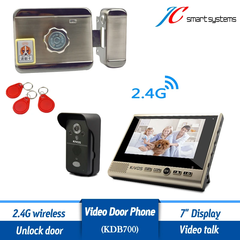 

Whole Set 7" Video Doorphone Wireless Camera Doorbell + Electronic Door Lock With ID Card Reader