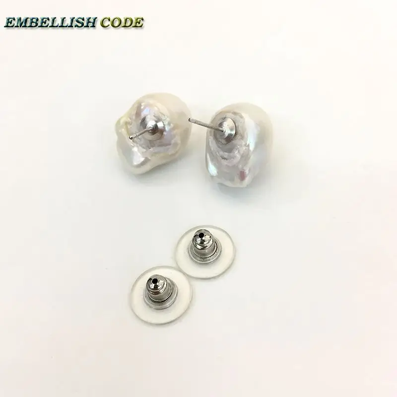 Baroque Pearl Stud Earrings White Lustrous Tissue Nucleated Style Fire Ball Pear Shape Natural Freshwater Special