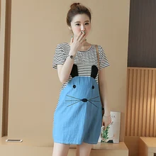 Summer Maternity Clothing for Pregnant Women Clothes Fashion Loose One-piece Dresses Short Sleeve Top Maternity Dress Wear B87