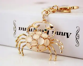 

50pcs/lot fedex fast rhinestone crab keychain woman fashion crab key ring cartoon animal keychain