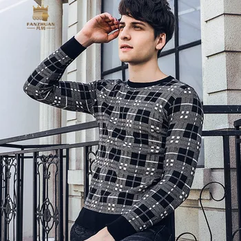 

Fanzhuan Free Shipping 2018 New men's Male MAN Winter Slim pullover Bottoming Winter Round Neck Plaid Trendy sweatshirts 825267