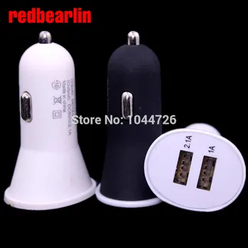 

redbearlin 200pcs/lot 2.1A+1A Dual usb ports Mini Car charger adapter for iphone 4 5 6 for samsung htc lg for gps mp3