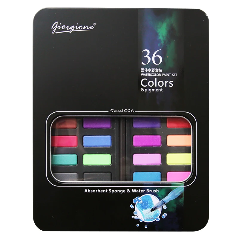 Art 36 color solid watercolor pigments for primary and middle school students to practice watercolor painting