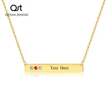 

Personalized Birthstone Engraving Bar Necklace Custom Name Any Language Choker Gold Stainless Steel Jewelry Women Birthday Gift