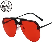 Sella модные негабаритные пилотные солнцезащитные очки карамельного цвета оттенок линзы тени для женщин сплав Половина Рамки прозрачные красные линзы очки
