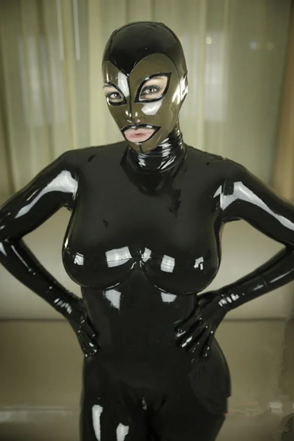Сексуальный черный женский латексный резиновый полный боди Zentai Catsuit Фетиш 3d