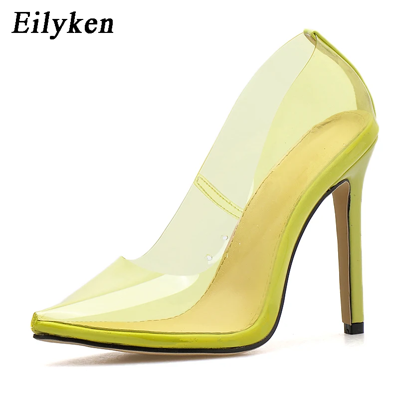 Eilyken 2019 Summer Sexy PVC Transparent Women Pointed Pumps Ultray High Heel Stilettos Wedding Dress Party Shoes Size 35-40