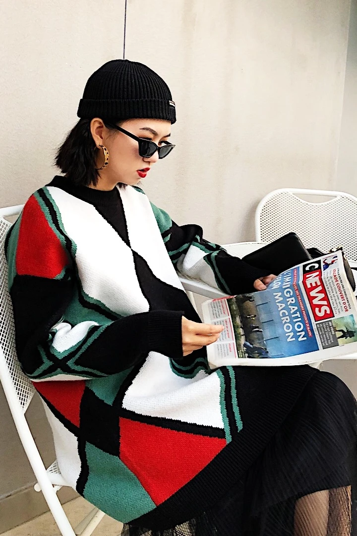 Suéter Y Larga Diamante En Rosado Retro Estilo Con Manga Coincidentes Suéteres El Diseño rojo Invierno De Punto Caliente Jasmine Comprobado EqwF6nBO