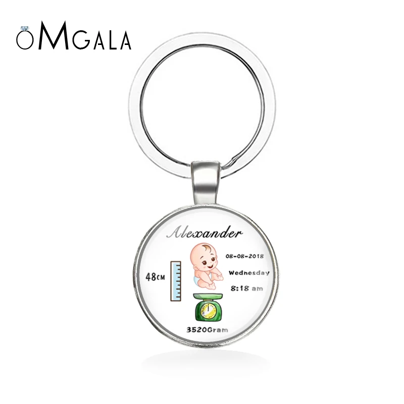 

Round Baby Keychain Personalized Name Date Of Birth Weight Time Height For Newborn Commemorate Exclusive Key Ring Charm Gift