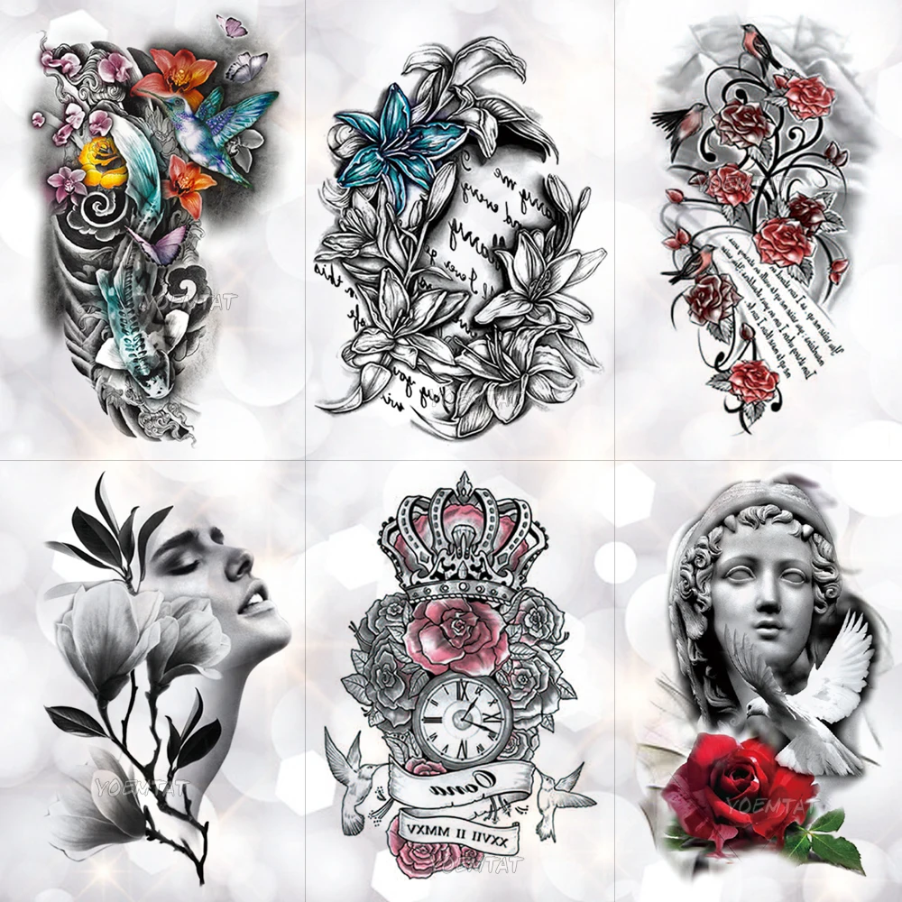 Кристалл Камень Сова Водонепроницаемый Временные татуировки Стикеры часы в форме сердца Роза Flash рука татуировки Body Art Поддельные