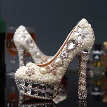 White Pearl Rhinestone Formal Shoes Crystal Pearl High Heels Bridal Wedding Dress Shoes Lady Party Dress Shoes ThinHeels Shoes