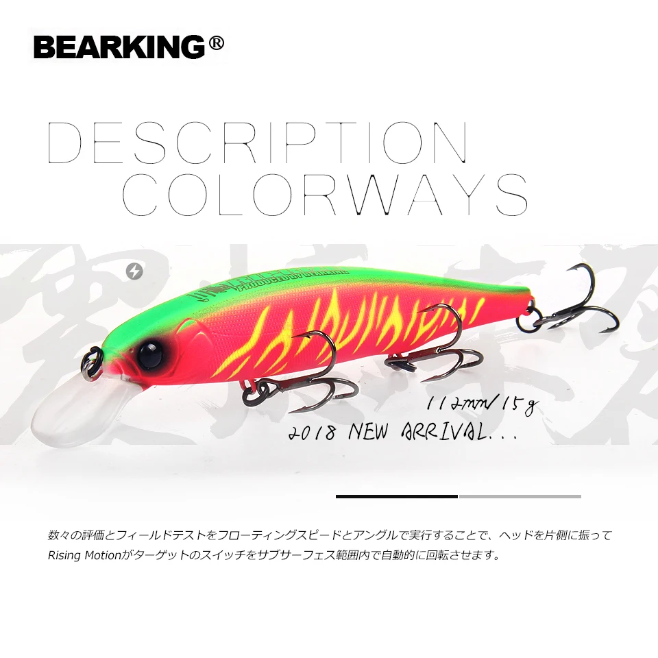 

Bearking 2018 New hot model 112mm 15g fixed weight system fishing lures hard bait dive 1.5m quality wobblers minnow