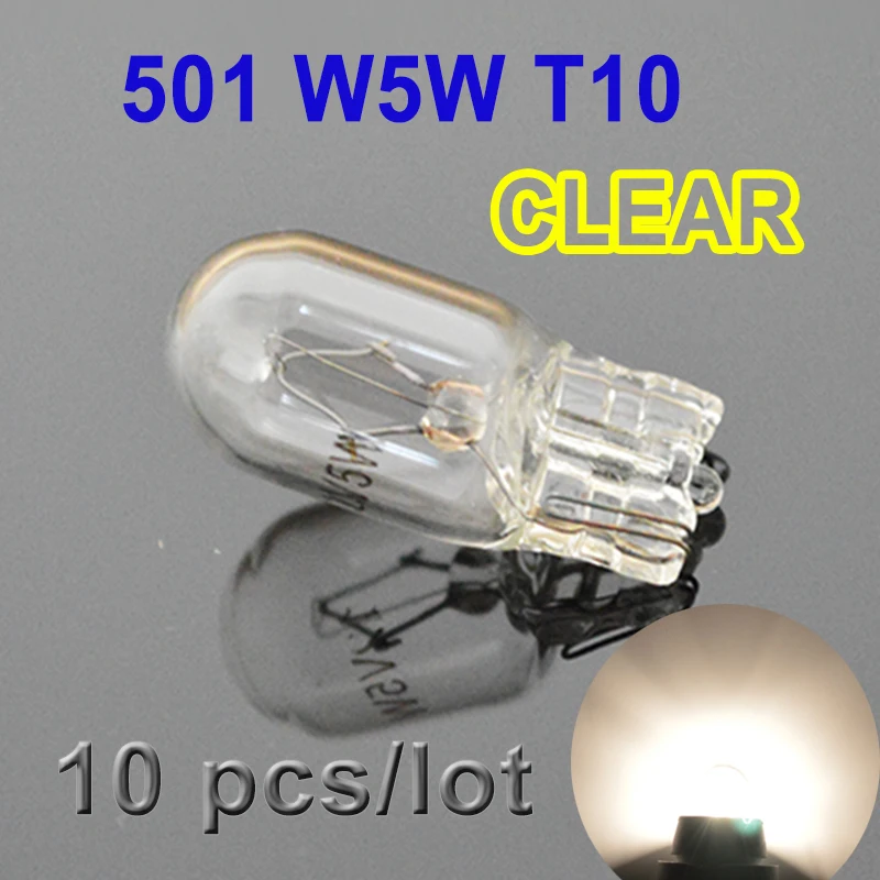 Flytop (10 шт./лот) прозрачное 501 194 W5W T10 белое стекло 12 В 5 Вт W2.1x9.5d одна лампа