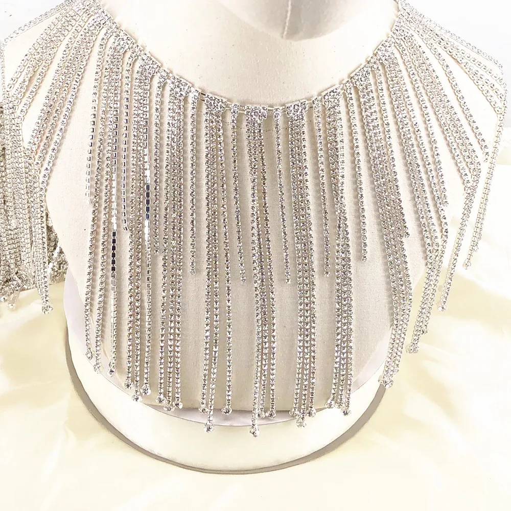 

Silver Tassel Shape Bridal Trim Belt Cake Banding Applique High Quality Rhinestone Trimming Formal Gown Belt Rhinestone Fringe