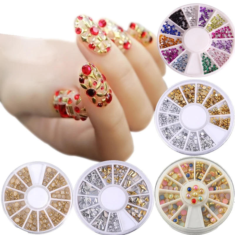 

Bittb Nail Art Design Rhinestones Decorations 3D Glitter Fingernails DIY Nail Accessories Tools Adhesive Rhinestones Crystal