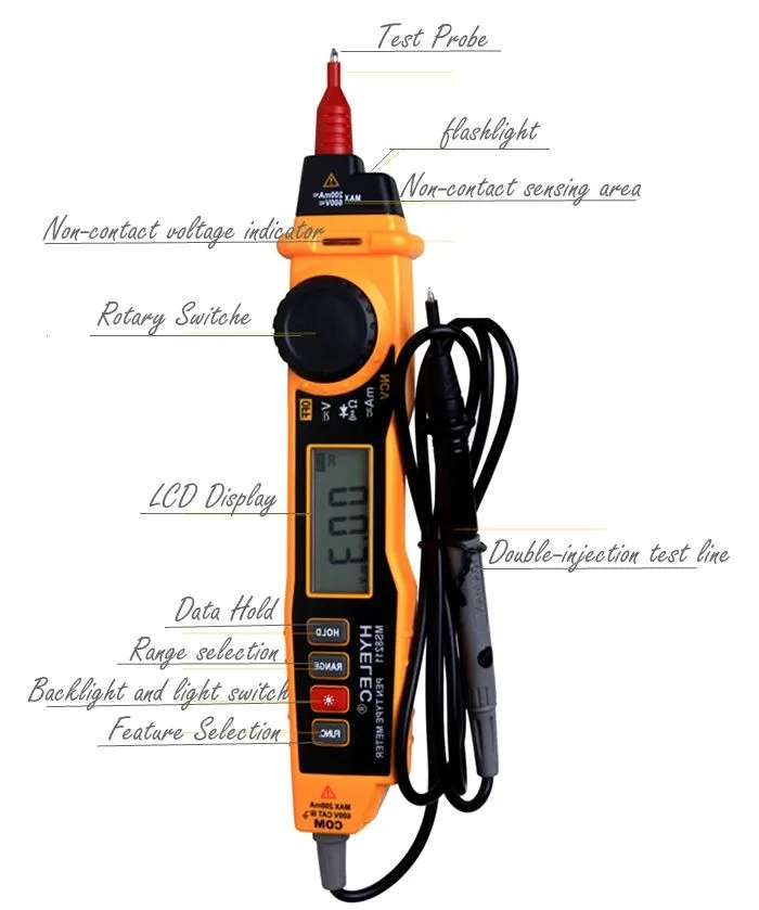 HYELEC MS8211 цифровой в виде ручки мультиметр, ACV/DCV j ACA/DCA сопротивление, защита от перегрузки, непрерывности и проверка диодов