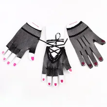 Черный женский сексуальный диско сексуальный танцевальный костюм вечерние кружева без пальцев в сетку сетки короткие рукавицы