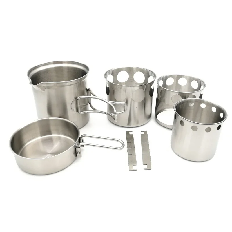 

Outdoor Camping Cookware Set Wood Stove Cooking Pot Set Stainless Steel Tableware Folding Cookware For Backpacking Fishing