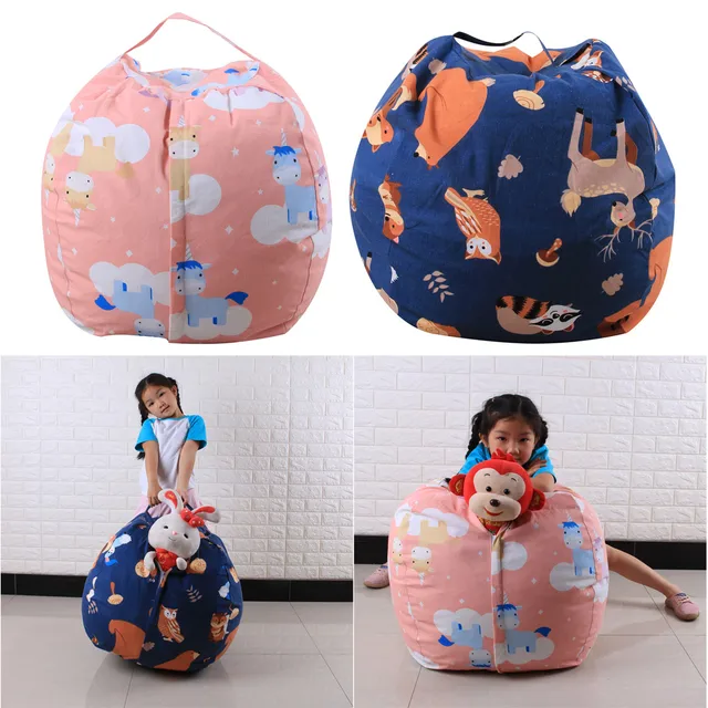 Kids Stuffed Animal Plush Toy Storage Bean Bag Soft Animal Pouch Stripe print Portable Kids Clothes big Cotton Storage Bags 2018