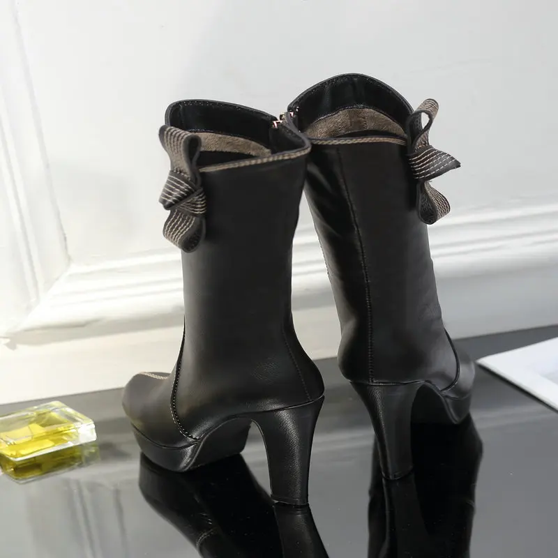 Г. женские модные и оригинальные ботинки до середины икры женская обувь на очень высоком каблуке 12 см демисезонная повседневная обувь для вечеринок
