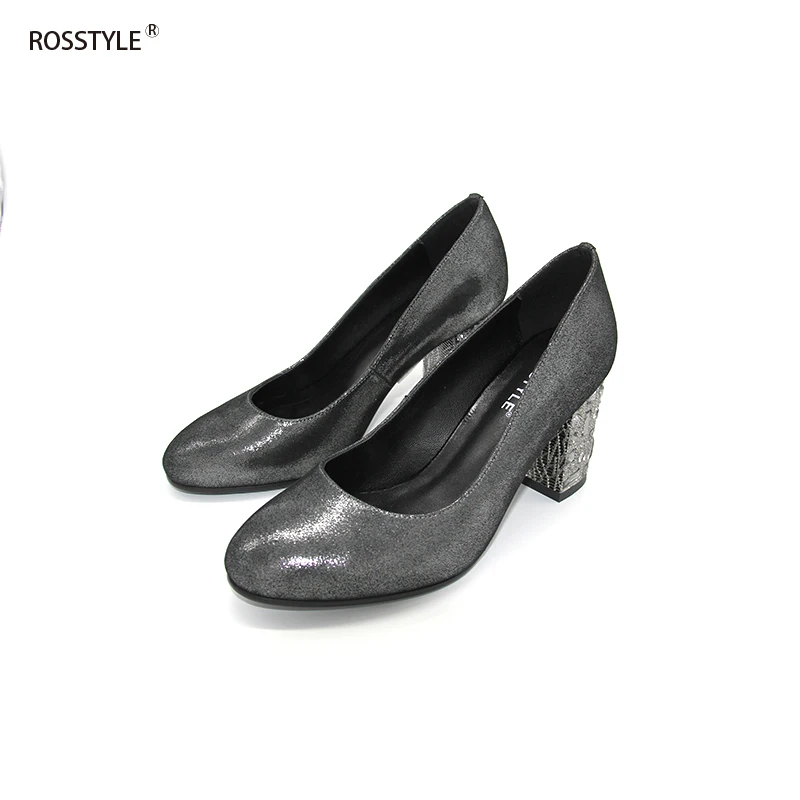 ROSSTYLE Ladies Pumps Fashion Spring Autumn Sexy Round Toe Slip-On Classic Genuine Leather Office Women Shoes Silver Green C8 | Обувь
