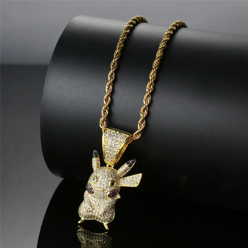 

Cute Cartoon Characters Pendant Necklace Fashion Hip Hop Jewelry Cubic Zirconia Mens Necklace With Gold Chain