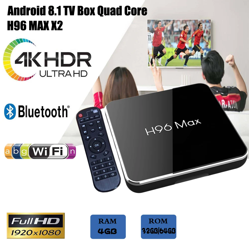 

H96 max x2 Smart TV BOX Android 8.1 4GB 64GB Amlogic S905X2 Quad Core 2.4GHz/5GHz WiFi BT4.0 Set top box 4GB 32GB media player