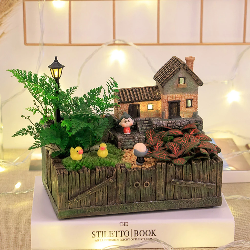 Resin Tuscany Hut Flower Bed Succulent Pot Planter Bonsai Plant Bed Flower Pots Storage Box for Office Home Shopping Mart Decor