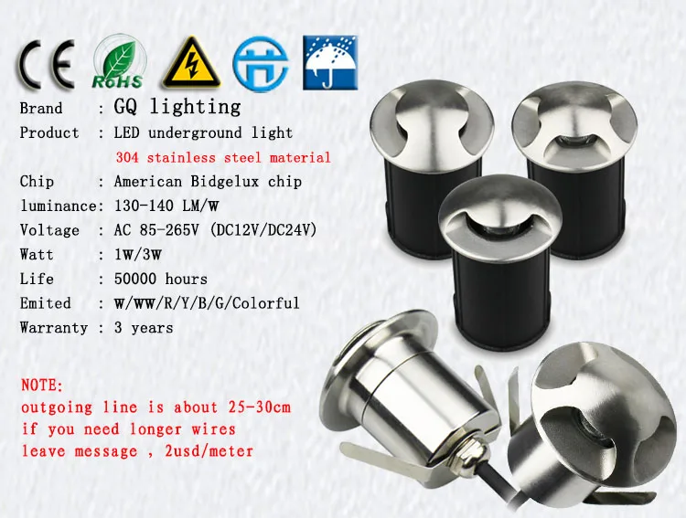 Light Underground Levou Luz Enterrado Recesso Lâmpada Exterior Dc12v 24 v Ac85-265v cp 3 w Led 3 Cheap Lâmpadas subterrâneas