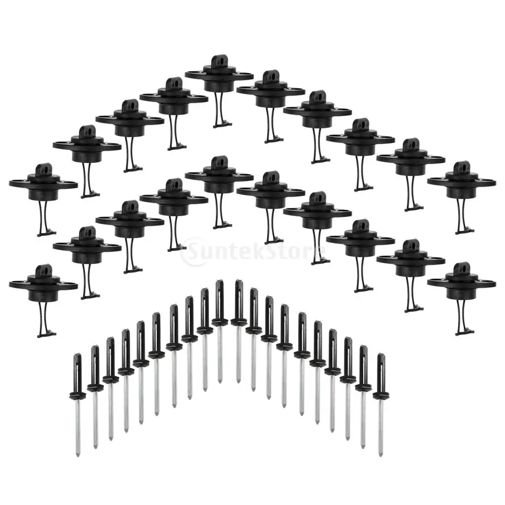 20pcs Marine Kayak Canoe Boat Aluminum Tri Grip Tri Bulb Rivets & 20pcs Hull Drain Plugs Bungee Kit Hardware Accessories